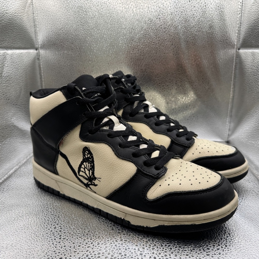 Size 9.5 AMAC Customs Butterfly High Dunk SB Black Cream Mens Athletic‎ Sneakers